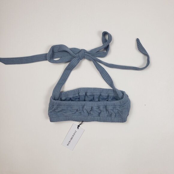 We Wore What Revolve Tie Halter Wide Rib Bra Top Women's Size XS Storm Blue NWT - Picture 15 of 16
